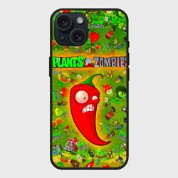Чехол силиконовый для Apple iPhone 15 матовый Plants vs Zombies