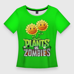 Женская футболка 3D Slim Plants vs zombies