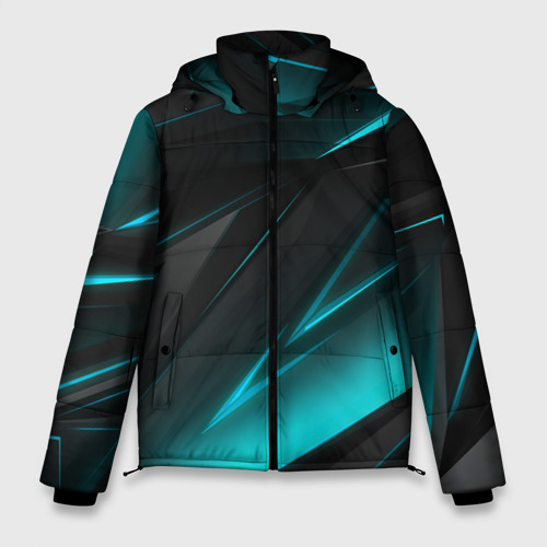 Мужская зимняя куртка с принтом Geometry stripes neon, вид спереди №1