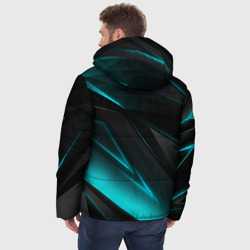 Куртка с принтом Geometry stripes neon для мужчины, вид на модели сзади №2. Цвет основы: черный