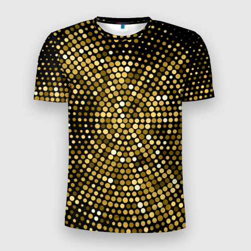 Мужская футболка 3D Slim с принтом Золотые блестящие блестки, вид спереди #2