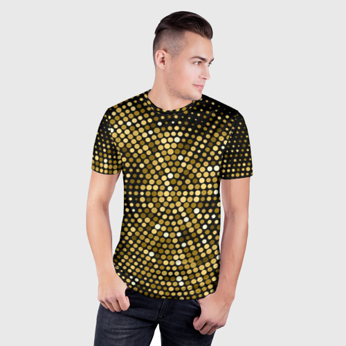 Мужская футболка 3D Slim с принтом Золотые блестящие блестки, фото на моделе #1