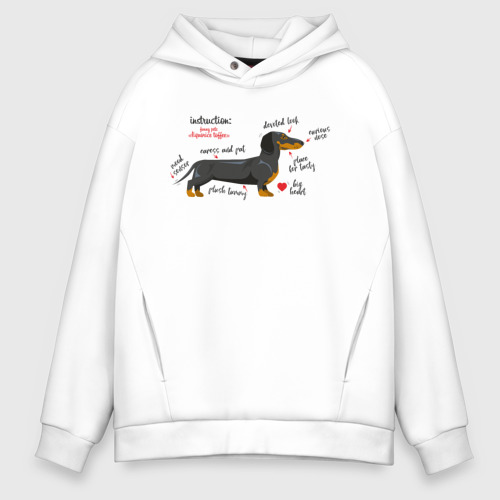 Мужское худи Oversize хлопок Такса "funny pet", цвет белый