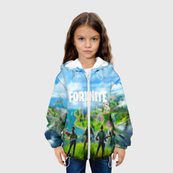 Куртка с принтом Fortnite для ребенка, вид на модели спереди №3. Цвет основы: белый