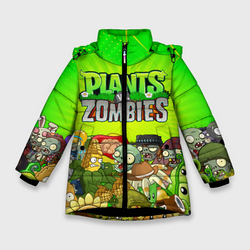 Зимняя куртка для девочек 3D Plants vs zombies, цвет черный