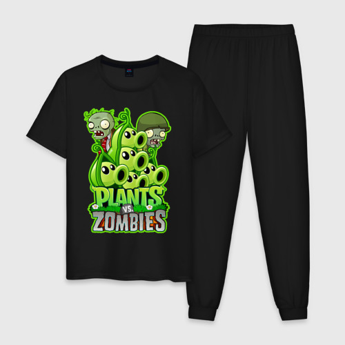 Мужская пижама хлопок Plants vs zombies, цвет черный