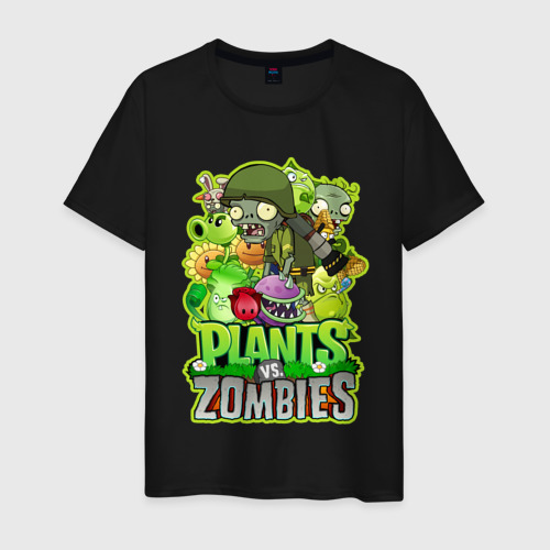 Мужская футболка хлопок Plants vs zombies, цвет черный