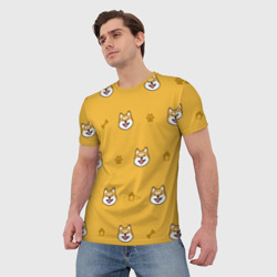 Мужская футболка 3D Сиба-ину. Акита-ину. Жёлтая - фото 2