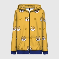 Женская толстовка 3D на молнии Сиба-ину. Акита-ину. Жёлтая