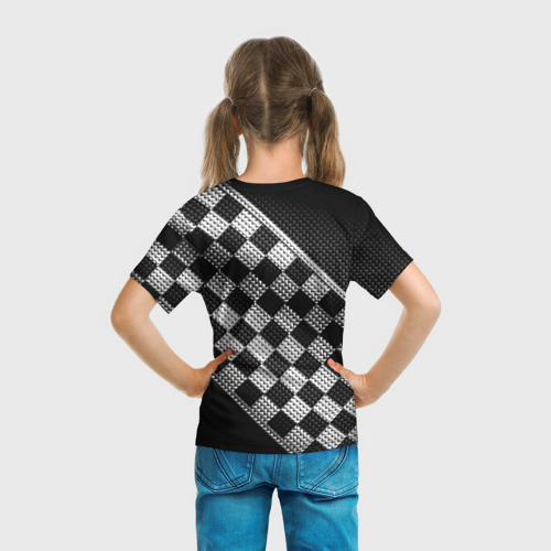 Детская футболка 3D с принтом Финишная лента в клетку, вид сзади #2