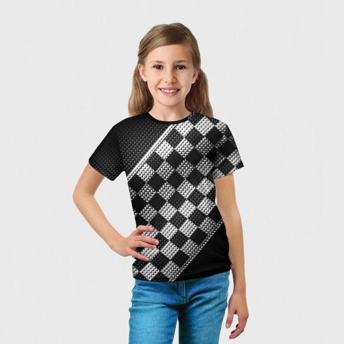Детская футболка 3D с принтом Финишная лента в клетку, вид сбоку #3