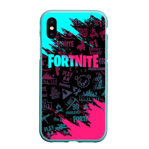 Чехол для iPhone XS Max матовый Fortnite neon Фортнайт неон, цвет мятный