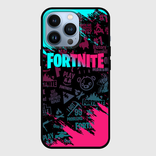 Чехол для iPhone 13 Pro Fortnite neon Фортнайт неон, цвет черный