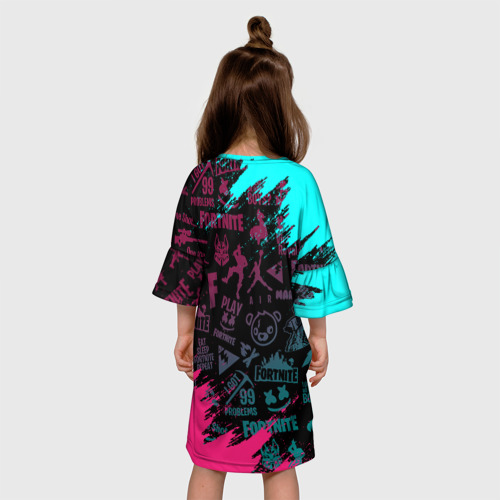 Детское платье 3D с принтом FORTNITE NEON | ФОРТНАЙТ НЕОН, вид сзади #2