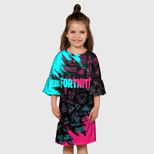 Детское платье 3D с принтом FORTNITE NEON | ФОРТНАЙТ НЕОН, вид сбоку #3