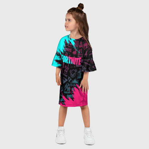 Детское платье 3D с принтом FORTNITE NEON | ФОРТНАЙТ НЕОН, фото на моделе #1