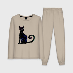Женская пижама с лонгсливом хлопок Космическая кошка