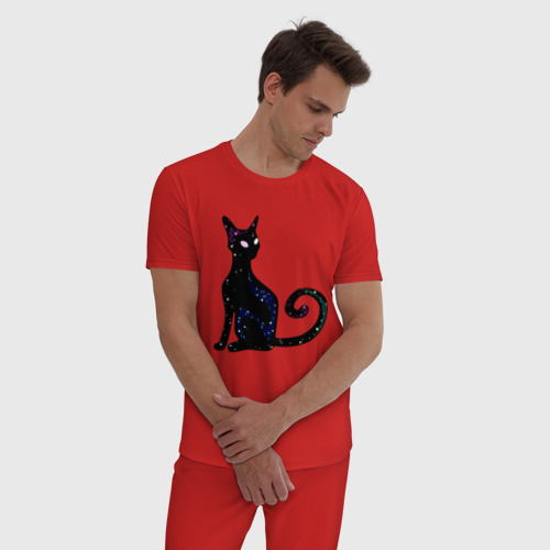 Мужская пижама хлопок Космическая кошка, цвет красный - фото 3