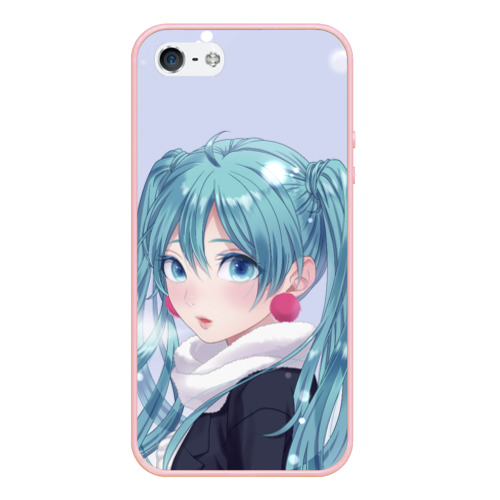 Чехол для iPhone 5/5S матовый Hatsune Miku. Winter, цвет светло-розовый