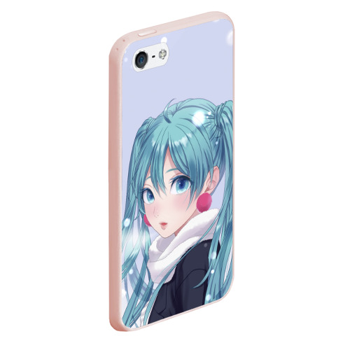 Чехол для iPhone 5/5S матовый Hatsune Miku. Winter, цвет светло-розовый - фото 3