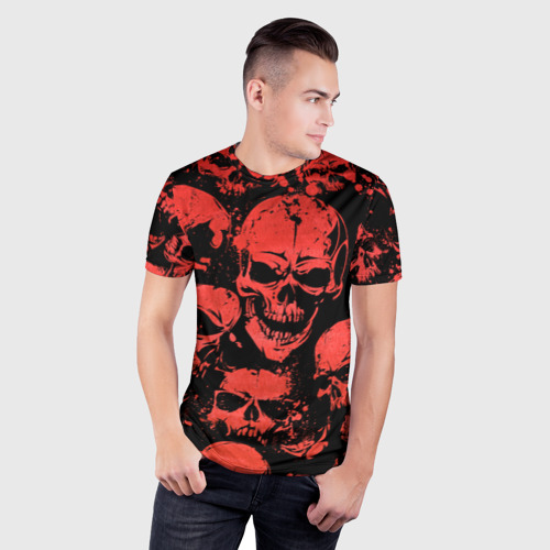 Мужская футболка 3D Slim с принтом Skulls pattern, фото на моделе #1