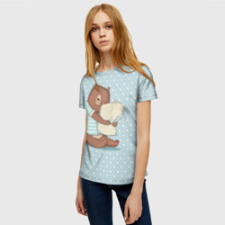 Женская футболка 3D Сонный мишка с подушкой  - фото 2