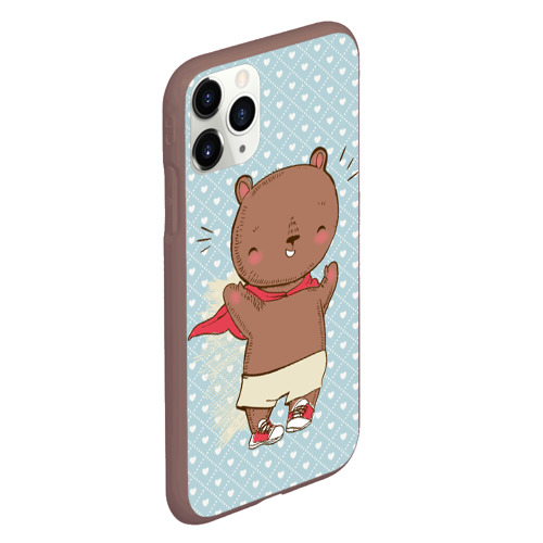 Чехол для iPhone 11 Pro матовый Мишка  супергерой, цвет коричневый - фото 3