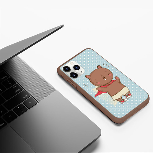 Чехол для iPhone 11 Pro матовый Мишка  супергерой, цвет коричневый - фото 5