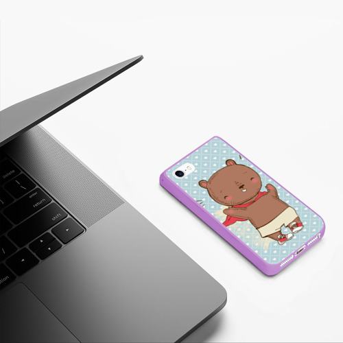 Чехол для iPhone 5/5S матовый Мишка  супергерой, цвет сиреневый - фото 5