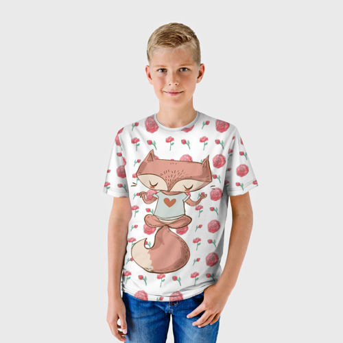 Детская футболка 3D с принтом Спокойная лисичка, фото на моделе #1