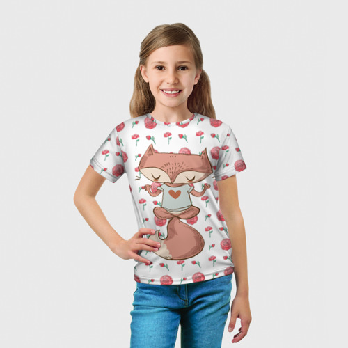 Детская футболка 3D с принтом Спокойная лисичка, вид сбоку #3