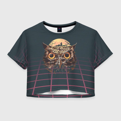 Женская футболка Crop-top 3D Мудрая сова ретро