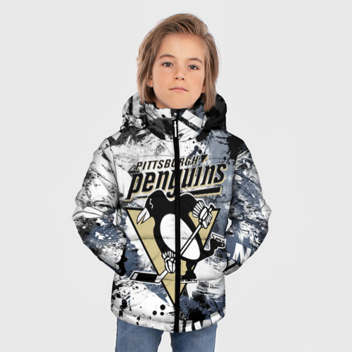 Зимняя куртка для мальчиков 3D с принтом Питтсбург Пингвинз, фото на моделе #1