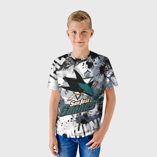Детская футболка 3D с принтом Сан-Хосе Шаркс, фото на моделе #1