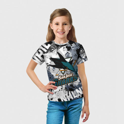 Детская футболка 3D с принтом Сан-Хосе Шаркс, вид сбоку #3