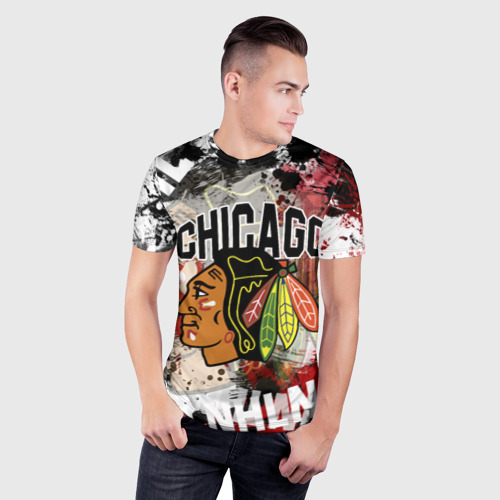 Мужская футболка 3D Slim с принтом Chicago Blackhawks, фото на моделе #1