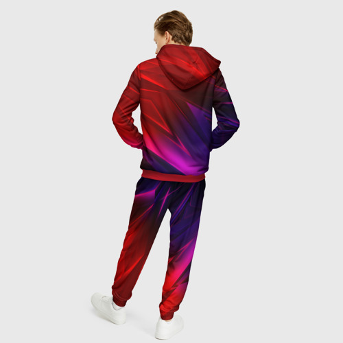 Мужской костюм с толстовкой 3D Neon geometry stripes, цвет красный - фото 4
