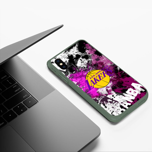 Чехол для iPhone XS Max матовый Лос-Анджелес Лейкерс, Los Angeles Lakers, цвет темно-зеленый - фото 5