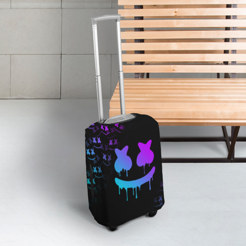 Чехол для чемодана 3D Marshmello neon неон, цвет 3D печать - фото 3