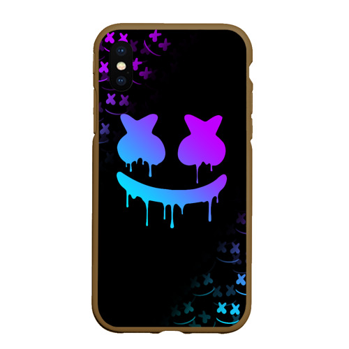 Чехол для iPhone XS Max матовый Marshmello neon неон, цвет коричневый