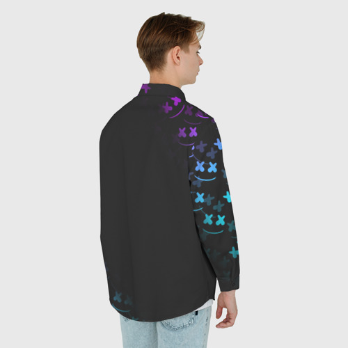 Мужская рубашка oversize 3D с принтом Marshmello neon неон, вид сзади #2