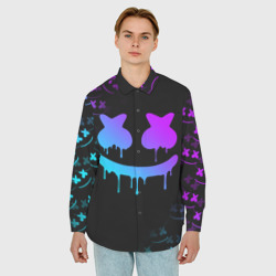 Мужская рубашка oversize 3D Marshmello neon неон - фото 2