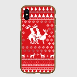 Чехол для iPhone XS Max матовый Свитер с оленями красный