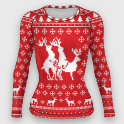 Женский рашгард 3D Свитер с оленями красный