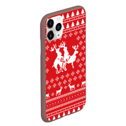 Чехол для iPhone 11 Pro Max матовый Свитер с оленями красный - фото 2