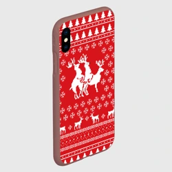 Чехол для iPhone XS Max матовый Свитер с оленями красный - фото 2