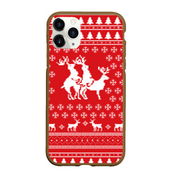 Чехол для iPhone 11 Pro матовый Свитер с оленями красный