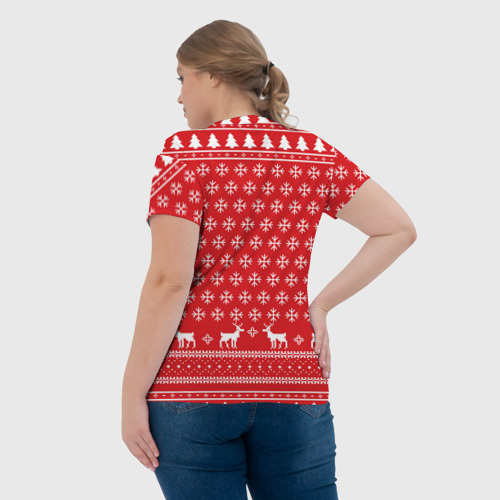 Женская футболка 3D Свитер с оленями красный, цвет 3D печать - фото 7