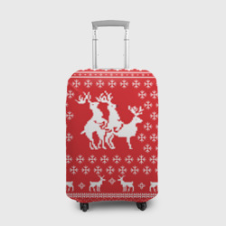 Чехол для чемодана 3D Свитер с оленями красный
