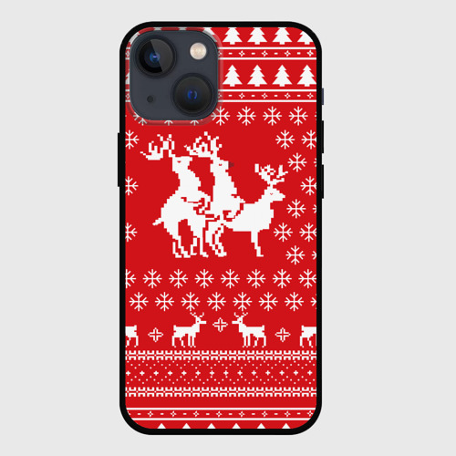 Чехол для iPhone 13 mini Свитер с оленями красный